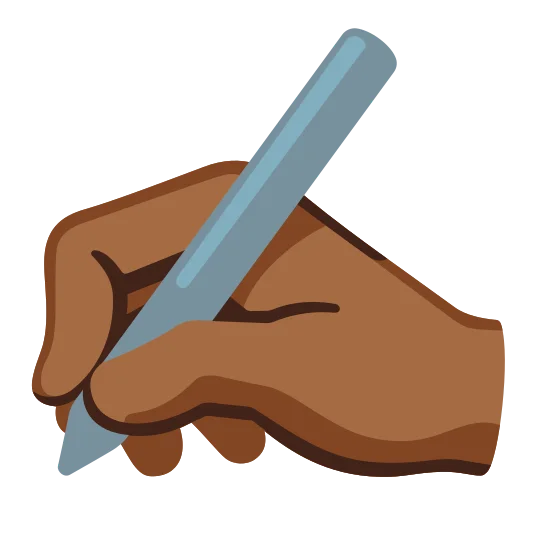 The writing hand: medium-dark skin tone emoji.